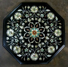 18" black Marble Dining Coffee Corner Center inlay Table Top antique Mosaic o411