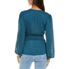 Max Studio Jacquard Shine Dot Waist Tie Blouse