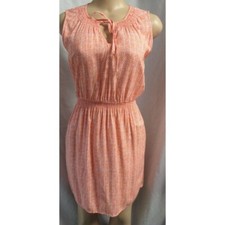 "LOFT" CORAL ABSTRACT ZIG-ZAG ELASTIC WAIST BLOUSON SPLIT NECK DRESS SZ: MP NWT