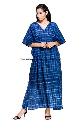 TIE DYE INDIGO BLUE KAFTAN DRESS 