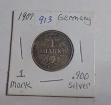 1907 Germany 1 Mark 90% Silver Coin