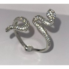 Sterling Silver Slithering Snake CZ Ring Size 7 Open Band Style Stunning Chic