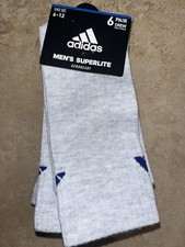 New ADIDAS 6 Pack Gray Superlite Aeroready Crew Socks Sz 6-12