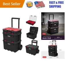 Heavy-Duty Rolling Toolbox Set with Interlocking Modular Design - Black & Red