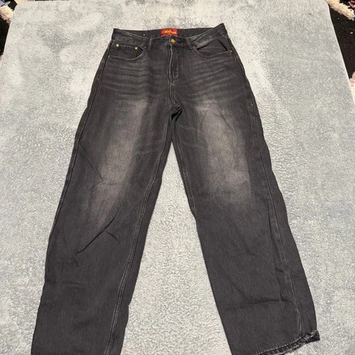 Mutimer Jeans Mens 34 x31.5 Black Dark Wash Baggy Wide-Leg Relaxed Fit - product listing photo