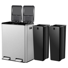 Kitchen Trash Can 16 Gal Dual Stainless Steel Garbage Recycling Can w/Foot Pedal
