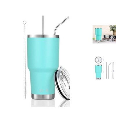Stylish 30oz Mint Vacuum Insulated Mug with Straw & Leak-Proof Lid for Travel