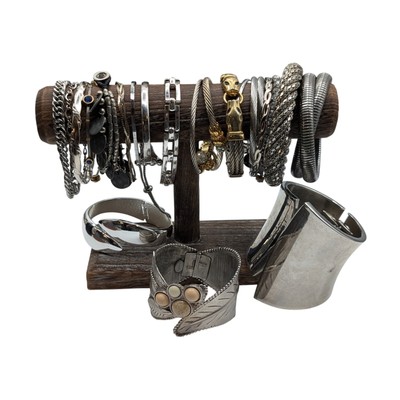 Lot of Twenty-Three Mostly Silver Tone Some Two Tone Some Signed Bracelets 