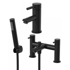 Bathroom Taps Matt Black Bath Filler Shower Basin Mixer Pillar Tall Tap Set