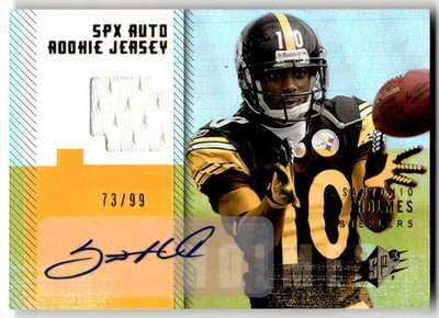 2006 SPx Santonio Holmes Rookie Autographed Jerseys Gold #/99 Rookie #184 Auto