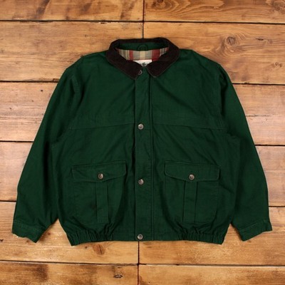 Eddie Bauer Bomberjacke L Herren grün Baumwolle kariert gefüttert Outdoor