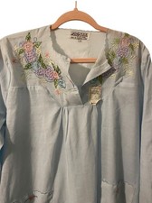 Vintage 1960's Lily Nightgown Delicate Hand Embroidered Blue Long Sleeve NEW XL