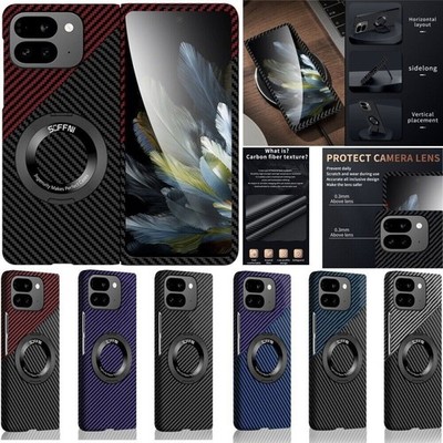 For Google Pixel 9 Pro Fold Luxury Carbon Fibre Texture Mag Safe Back Ring Case