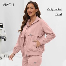 Medical Scrub Jackets Zipper-Coat Long Sleeve Work Clothes Women Men Nurse Tops