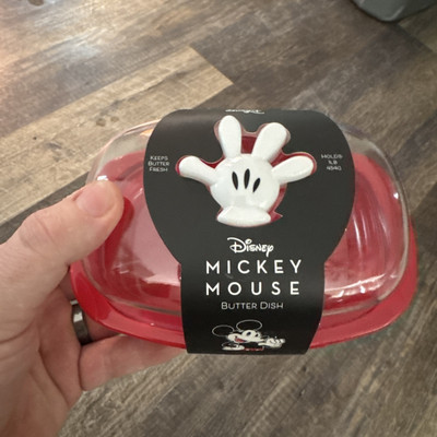 New Plastic Clear Red Disney Mickey Mouse Butter Dish 4.5x7x3.5in.