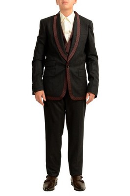 Dolce & Gabbana Men's Silk Wool Striped Tuxedo Three Piece Suit US 34 IT 44