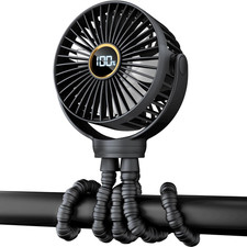 Compact Rechargeable Stroller Fan, 3-Speed, 360  Rotation, Black
