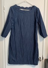Talbots Petite Denim Knee Dress Length Scalloped Neck Women's Size 12P