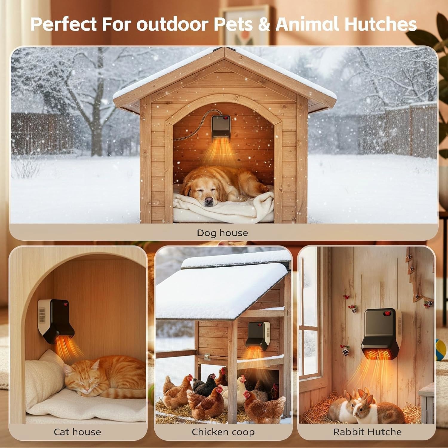 Chicken Coop Heater Dog House Heat Radiant Space Heater Wall Mount 95-100.4°F