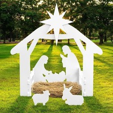 Large Outdoor Nativity Scene Set, White Christmas Yard Decorations