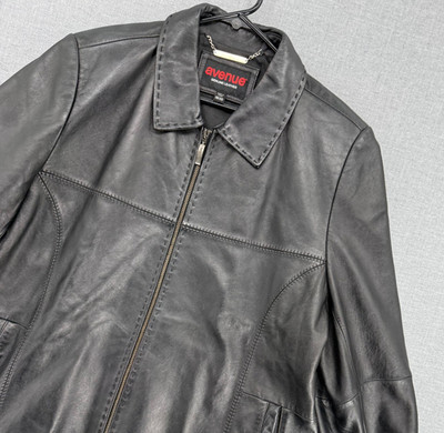 Avenue Genuine Leather Black Motorcycle Jacket Womens 18/20