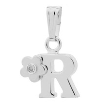 Sterling Silver 0.01cttw Diamond Initial "R" Flower Pendant with Chain