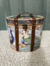 Punch Studio Peacock Oval Decorative Storage Box Faux Leather Straps Metal Clasp