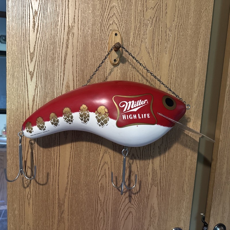 Rare Giant Miller High Life Beer Fishing Lure Display Sign – Red & White - 26"