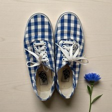 Vans Blue White Gingham Plaid Low Top Lace Up Casual Sneakers SIZE M6.5 and W8