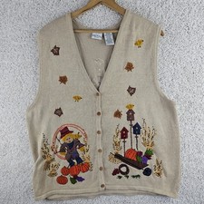Vintage Bobbie Brooks Harvest Fall Pumpkin Sweater Vest Size 26/28W Embroidered