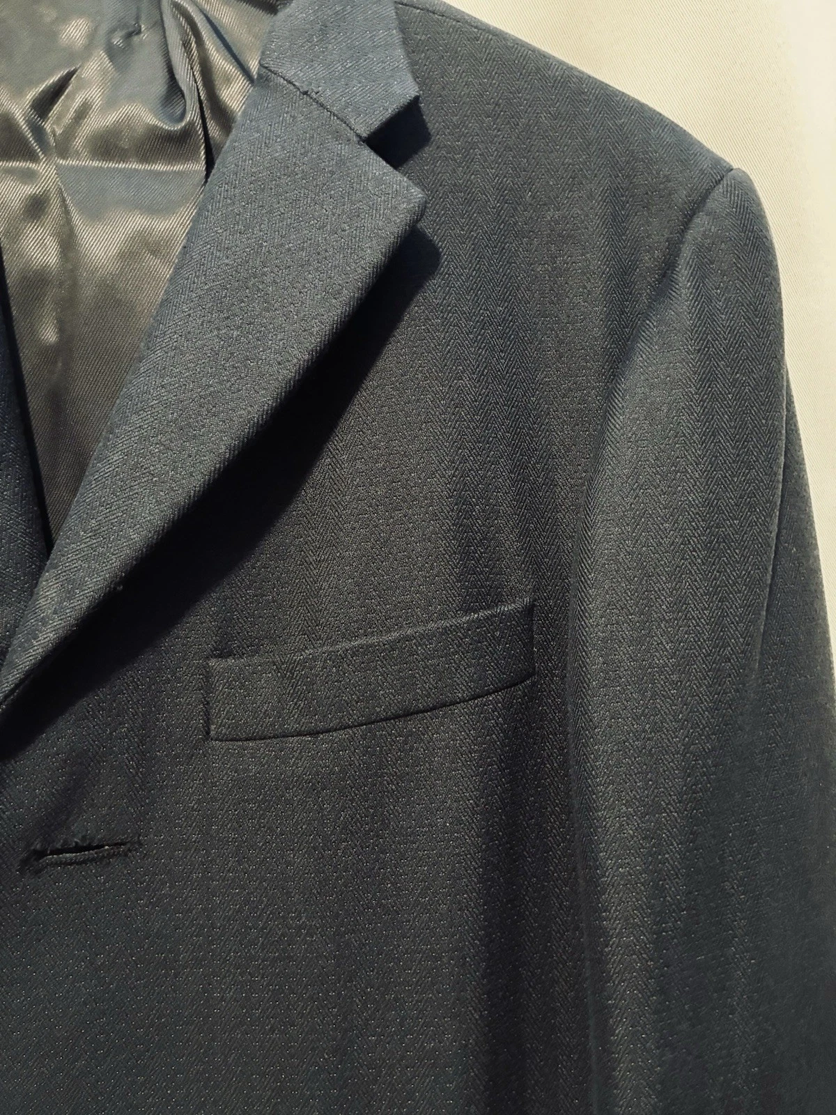 Burberry London Men's Navy Herringbone Long Lined Overcoat Coat Size 38 Reg image 11