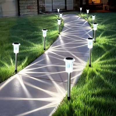 15 Pack Solar Pathway Lights, Waterproof LED Garden Stakes, Cold White