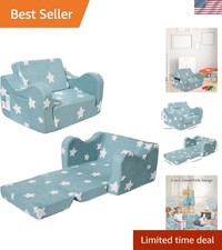 Toddler Couch Kids Sofa for Baby Room Playroom Lounge Bed Green Fold Out 2-in-1