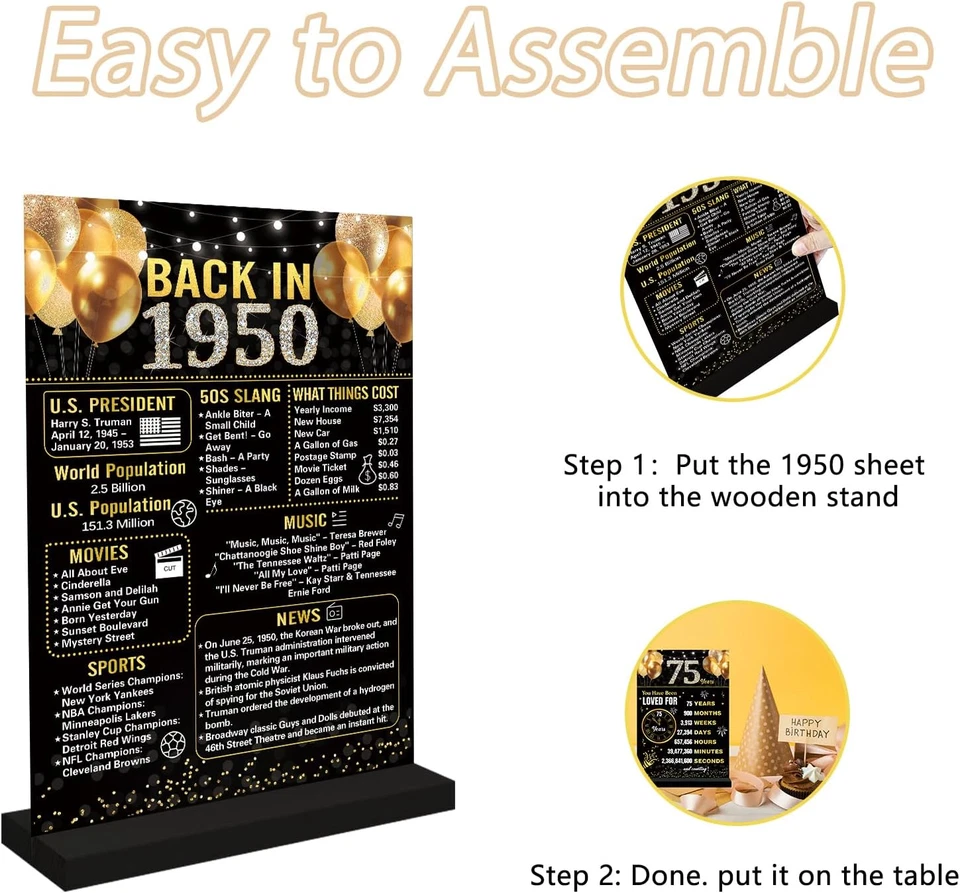 75-й день рождения юбилей украшения женщин мужчин, черное золото назад в 1950 Birthda - Изображение 3 из 4