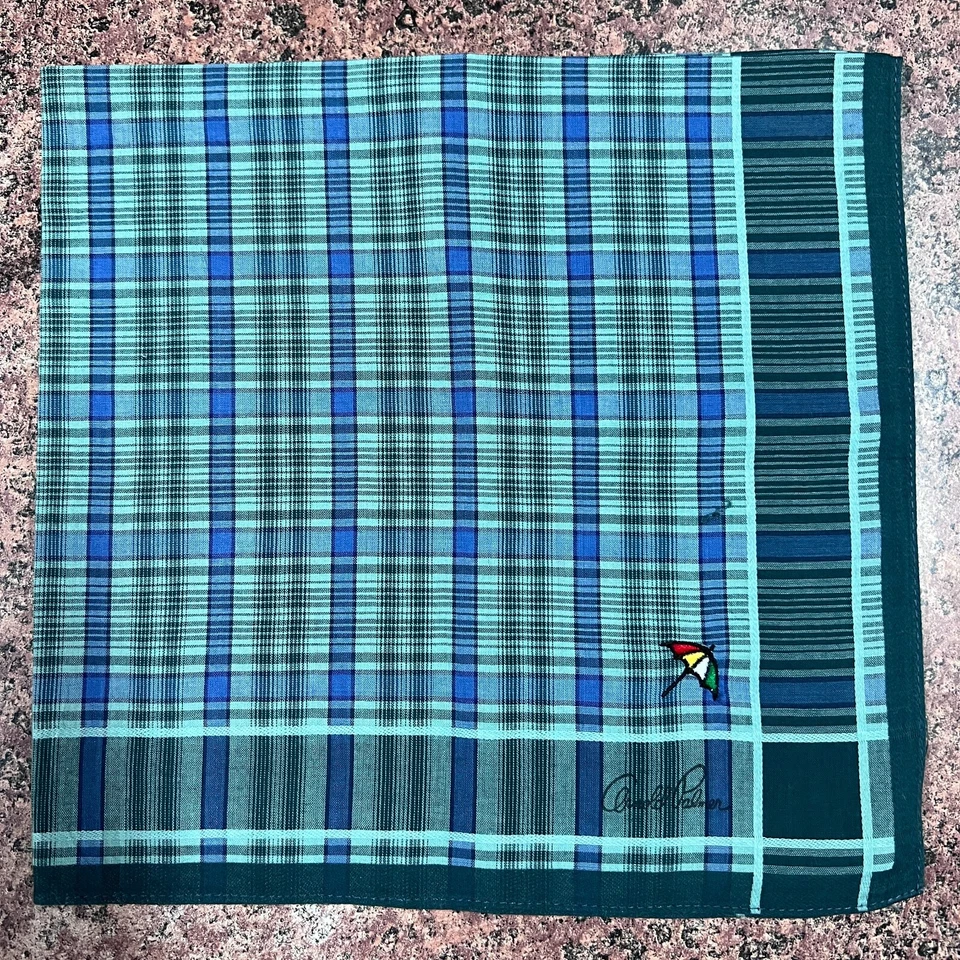 MAN HANDKERCHIEF COTTON POCKET SQUARE17" CLASSIC PLAIDS CHECKED GREEN & BLUE VTG - Image 2 of 3
