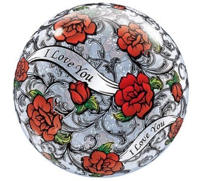 I Love You Balloon Red Rose Filigree  22'' Bubbles Qualatex Round Long Lasting