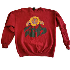 Vintage PM Sunflower Crewneck Sweatshirt Size XXLarge Red Holsclaw ART USA