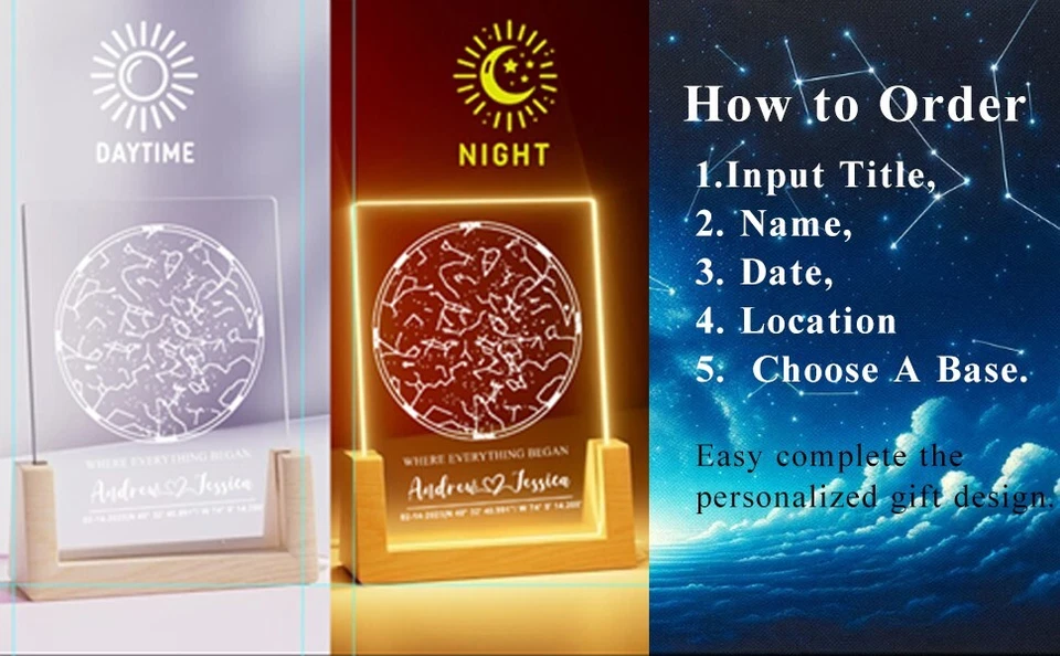 Personalized Star Map Night Light Custom Sky Chart Lamp Gift for Couples Bedroom - Image 3 of 4