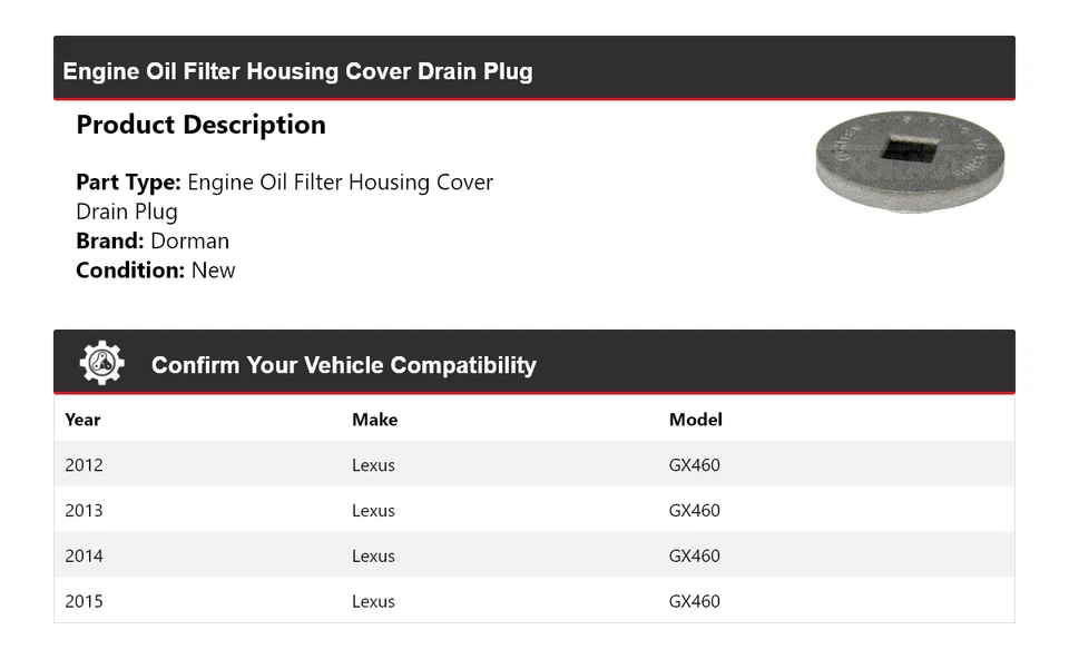 Para Lexus GX460 2012-2015 Dorman Motor Filtro de Aceite Carcasa Cubierta Tapón de Drenaje 2013 Foto 2 de 4