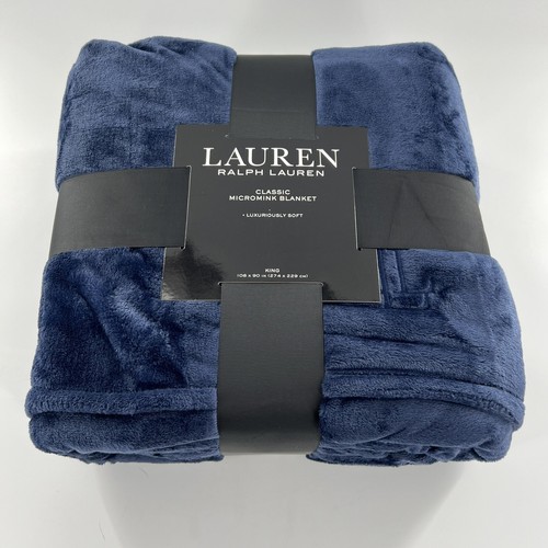 Ralph Lauren Classic Navy Blue Micromink Plush Blanket LRL Logo King Bed New - Picture 2 of 10