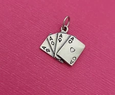 Sterling Silver Las Vegas Cards Lucky 4 Aces Card Travel Tour Charm 925 USA New