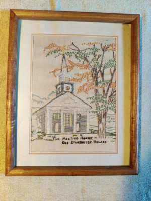 antique / vintage / needlepo/ sampler/THE MEETING HOUSE OLD STURBRIDGE VILLAGE