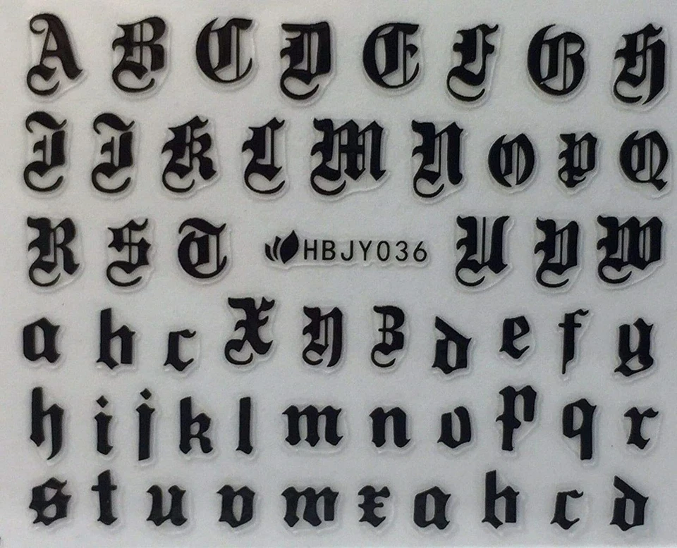 Calcomanías adhesivas 3D para arte en uñas letras del alfabeto negras HBJY036 Foto 2 de 4