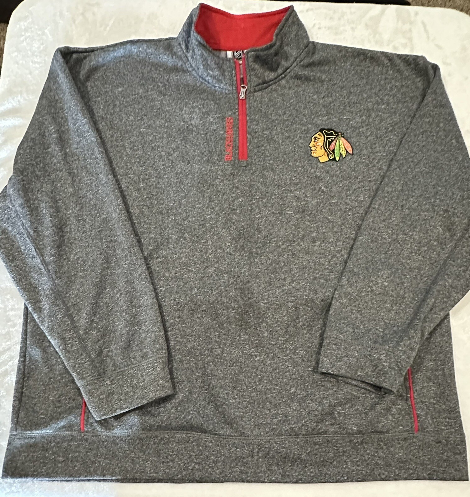 NHL Chicago Blackhawks Quarter Zip Long Sleeve Jacket Charcoal Gray
