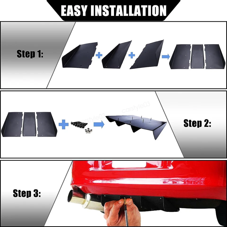 For Alfa Romeo Giulia Black Rear Diffuser Lower Splitter Bumper Chin Lip 4 Fins Foto 3 de 4