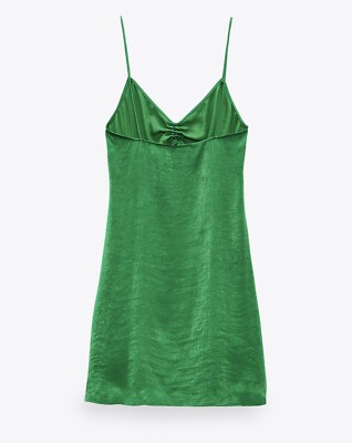 zara green satin midi dress Lingerie-Style Slip Apple size M mariée