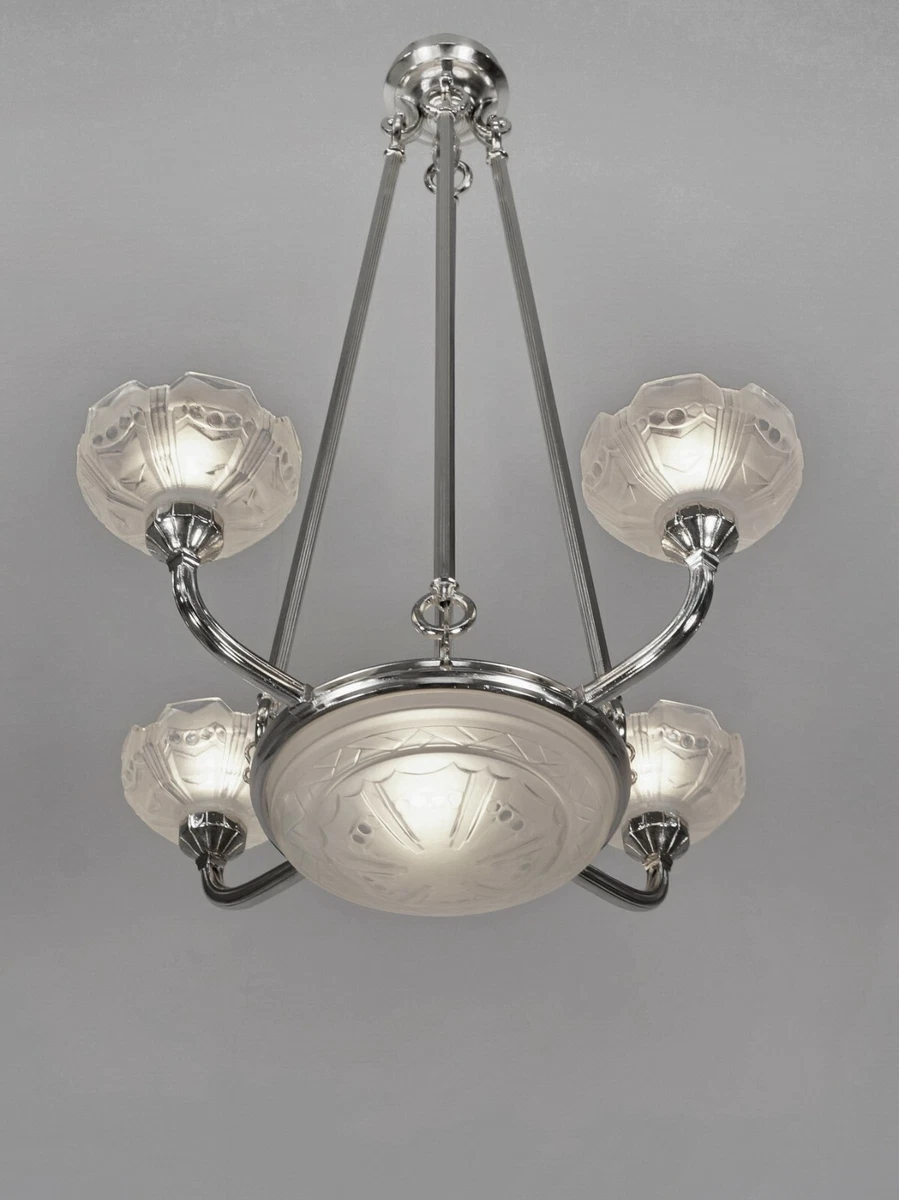 SABINO : FRENCH ART DECO CHANDELIER 1930 ... bronze lamp lustre lampe  muller era | eBay