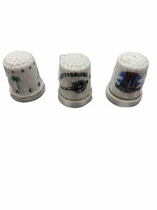 Vintage Lot 3 Thimbles Ceramic Porcelain Souv. St.cruz,Gettysburg,driverhruTree