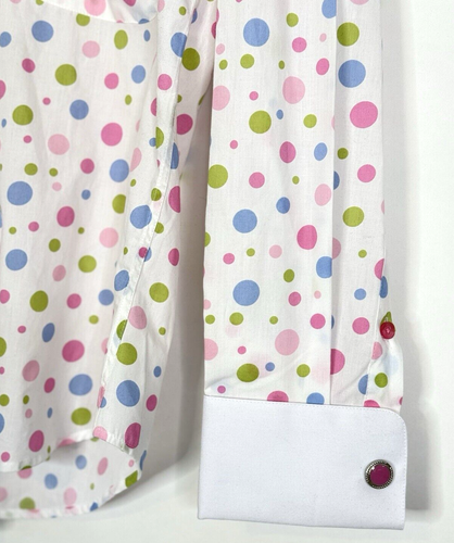 Bruno Conte Mens  Shirt 14.5 32/33 Pink Polka Dot French Cuff Button Up Pocket - Picture 7 of 8