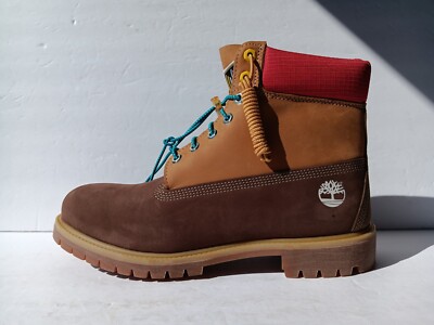 TIMBERLAND MEN'S 6 IN PREM BOOT 'BROWN WITH YELLOW RED COLLAR